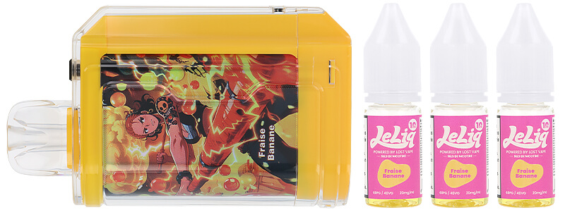 Le contenu de la boîte de la puff rechargeable Le Bar 45K Fraise Banane de chez Lost Vape